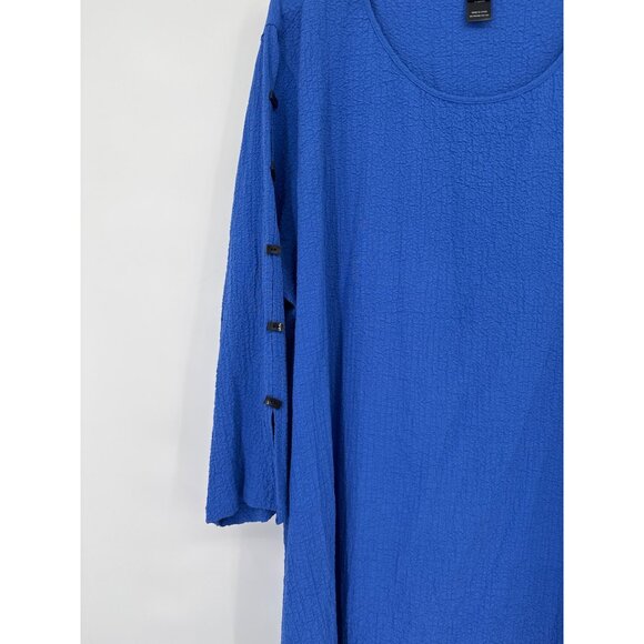 Ali Miles Womens crinkle Blue Tunic Top  Buttoned Sleeves size 2X plus - Picture 2 of 5